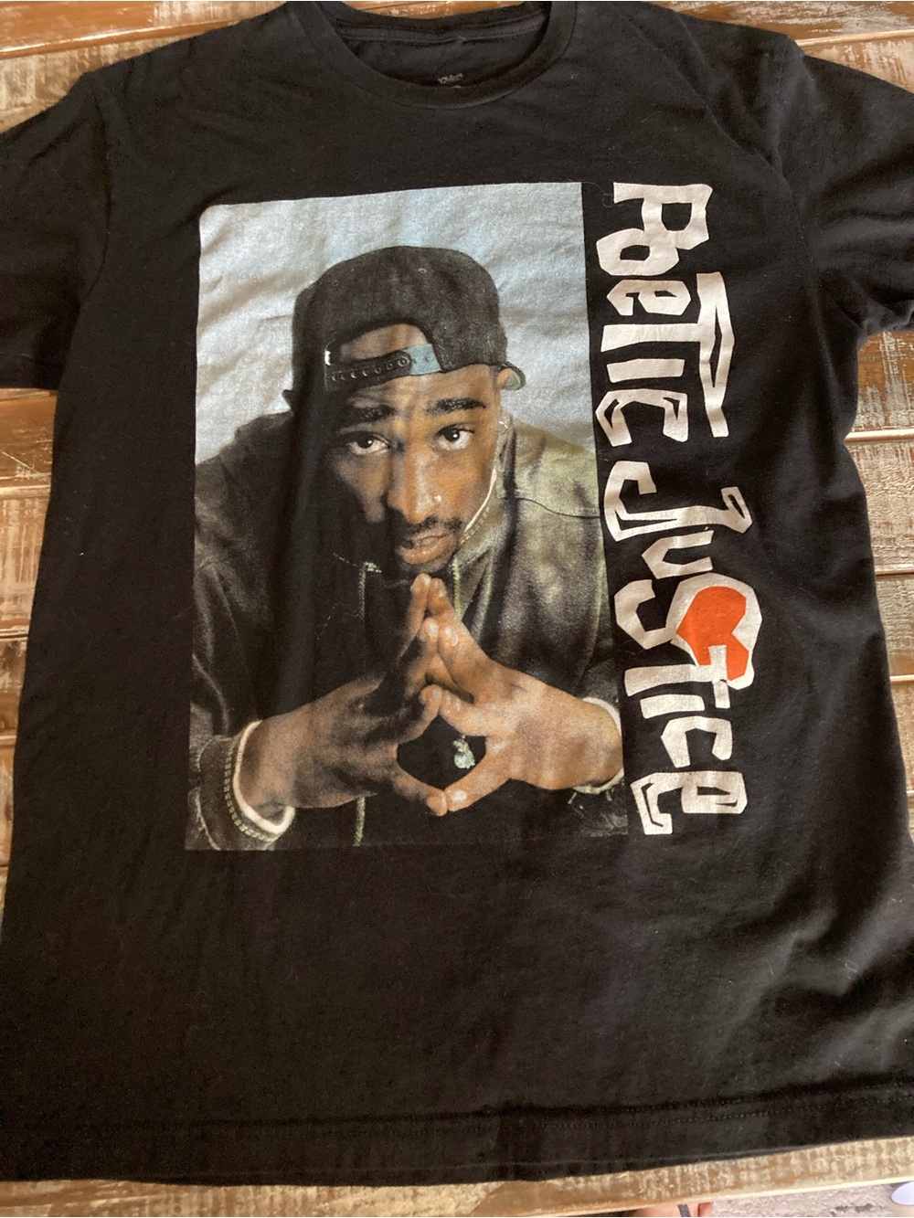 Black Short Sleeve Graphic Tee with Portrait Print
